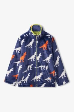 Hatley Blue T-Rex Fuzzy Zip Up Fleece