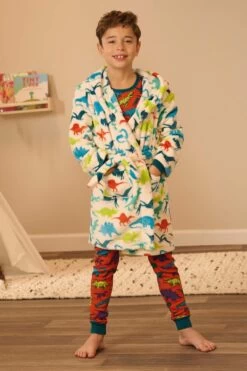 Hatley Cream Real Dino Fleece Robe