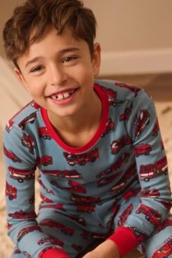 Hatley Blue Fire Trucks Cotton Pajamas Set