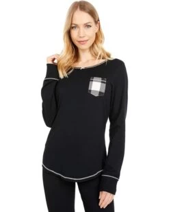 Little Blue House By Hatley Cream Plaid Stretch Jersey Top