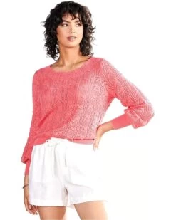 Hatley Floral Pointelle Sweater - Coral Strawberry