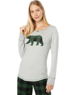 Little Blue House By Hatley Forest Green Plaid Bear Stretch Jersey Top