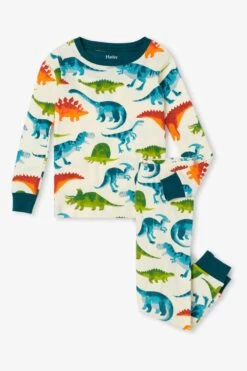 Hatley Dino Park Organic Cotton White Pajamas Set