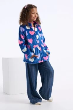 Hatley Blue Fun Hearts Fuzzy Zip Up Fleece