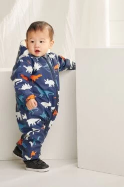 Hatley Baby Blue Dino Silhouettes Colour Changing Sherpa Lined Rain Puddlesuit
