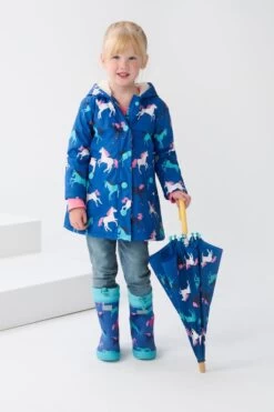 Hatley Blue Prancing Horses Colour Changing Sherpa Lined Splash Jacket