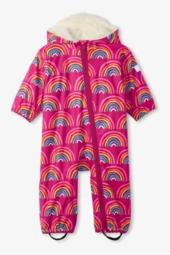 Hatley Pink Rainy Rainbows Sherpa Lined Puddlesuit