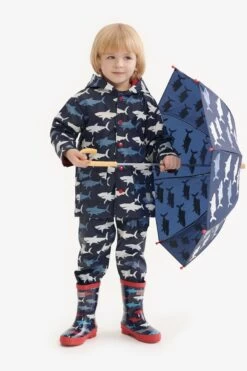 Hatley Blue Hungry Sharks Shiny Boots