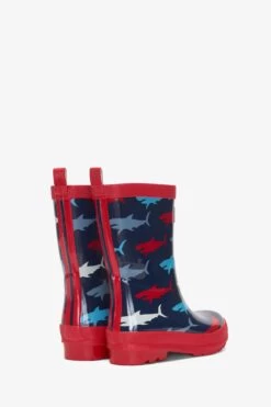 Hatley Blue Hungry Sharks Shiny Boots -Fashion Cutting Edge D49909s3
