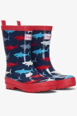 Hatley Blue Hungry Sharks Shiny Boots -Fashion Cutting Edge D49909s4