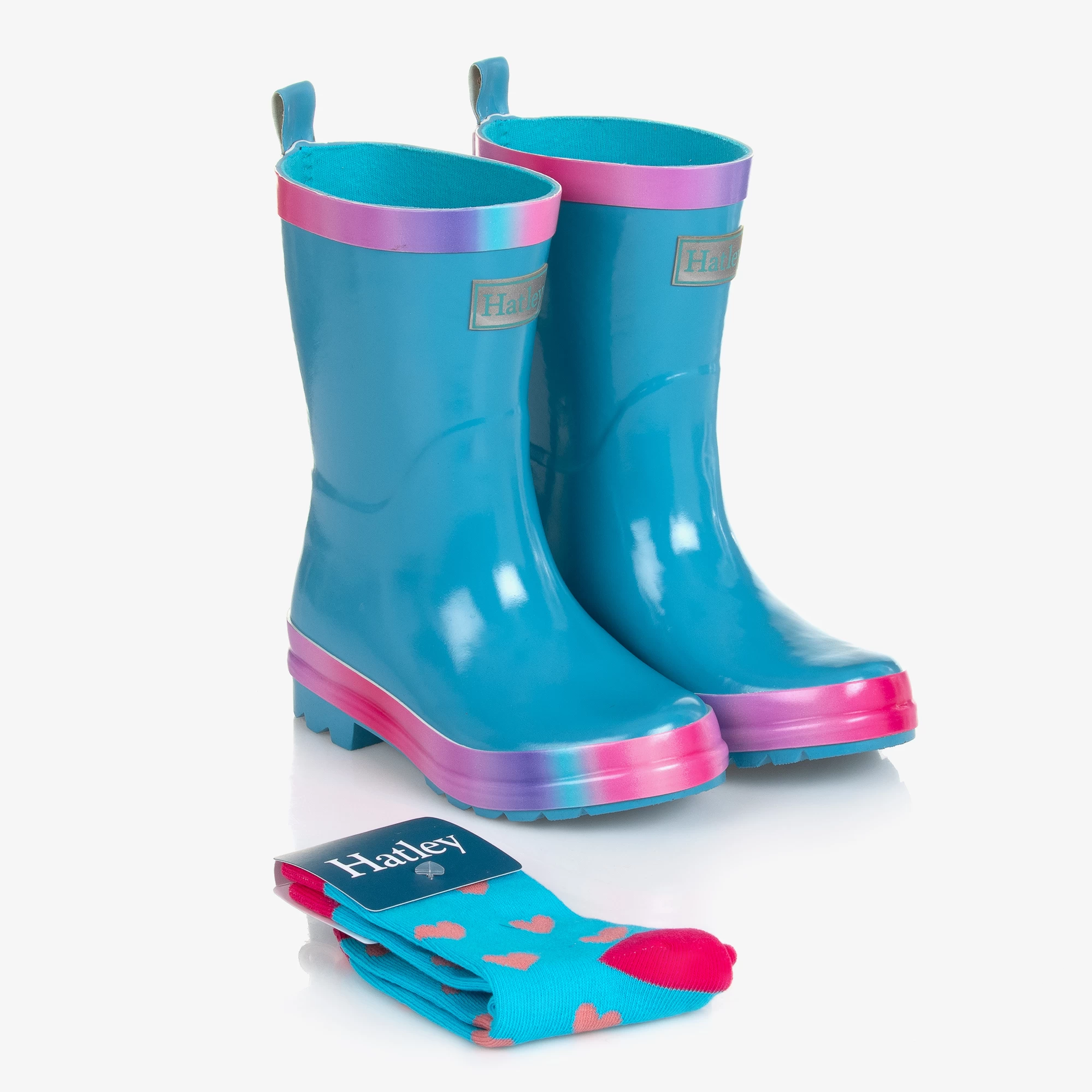 Hatley Girls Blue Rain Boots & Socks 3 Hatley Girls Blue Rain Boots & Socks