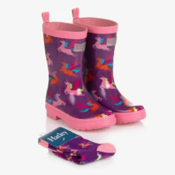 Hatley Girls Purple Pretty Pegasus Rain Boots & Socks